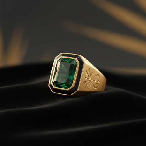 Anello Dark Emerald su velluto