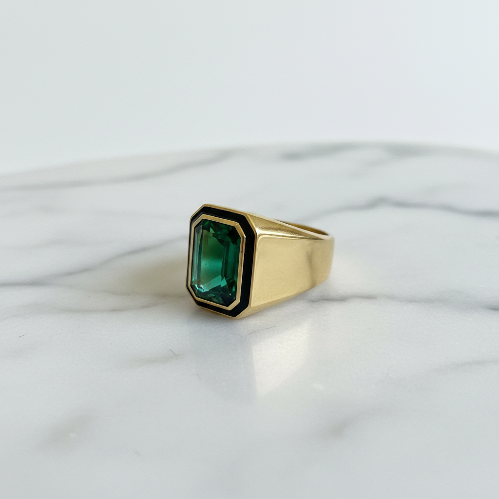 Anello sigillo oro pietra verde